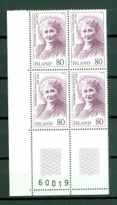 Iceland. 1979 Icelanders IV, 80 Kr. Plate # 60019. Block of 4,Mnh. Scott# 521.