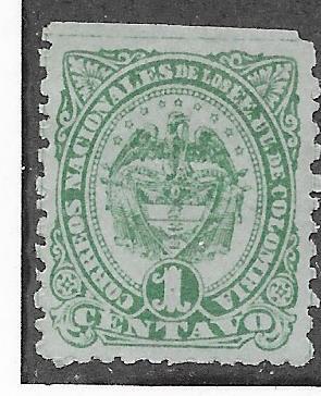 Colombia #116 1c green (M) fault  clipped corner CV $1.00