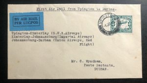 1933 Upington South Africa First Flight Airmail Cover FFC To Durban Natal