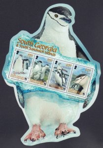 South Georgia #367-370a, Complete Set, Strip of 4 + S/S, 2008, Birds, NH