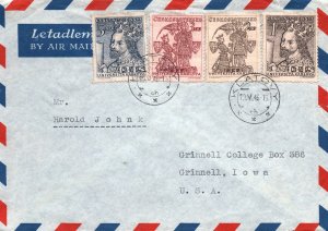 CZECHOSLOVAKIA AIRMAIL COVER TFROM KATOVY TO U.S.A. SET OF 4 IN SERIES 1946