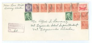 US 815/1053-4/C39 1957 An airmail registered cover sent within the territory of Alaska (deering to Mt Edgecombe) franked with $1