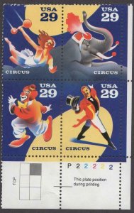 Scott # 2750-2753 - US Plate Block Of 4 - Circus - MNH - 1993