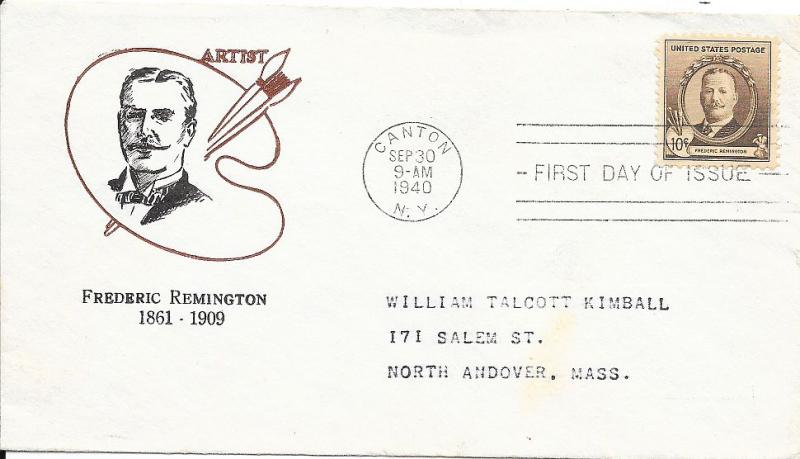 US 888 FDC - Cachet Craft (Mellone 17) - Frederick Remington - Artist