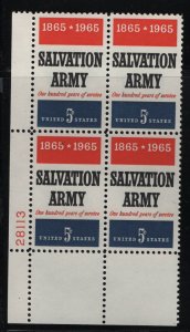 US, 1267, MNH, PLATE BLOCK, 1965, SALVATION ARMY ISSUE