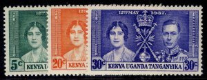 KENYA UGANDA TANGANYIKA GVI SG128-130, 1937 CORONATION set, M MINT.