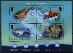 Tristan da Cunha 2021 MNH Marine Animals Stamps Blue Belt Programme Shark 4v M/S