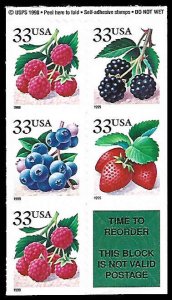 PCBstamps    US #3298/3301b Bk Pane $1.65(5x33c)Fruit Berries, MNH, (2)