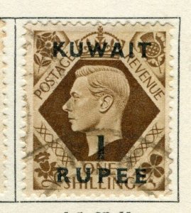 KUWAIT; 1948 early GVI surcharged issue fine used 1R. value