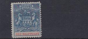 RHODESIA  1892 - 94  S G 18  1/2D  BLUE & VERMILLION  MH 