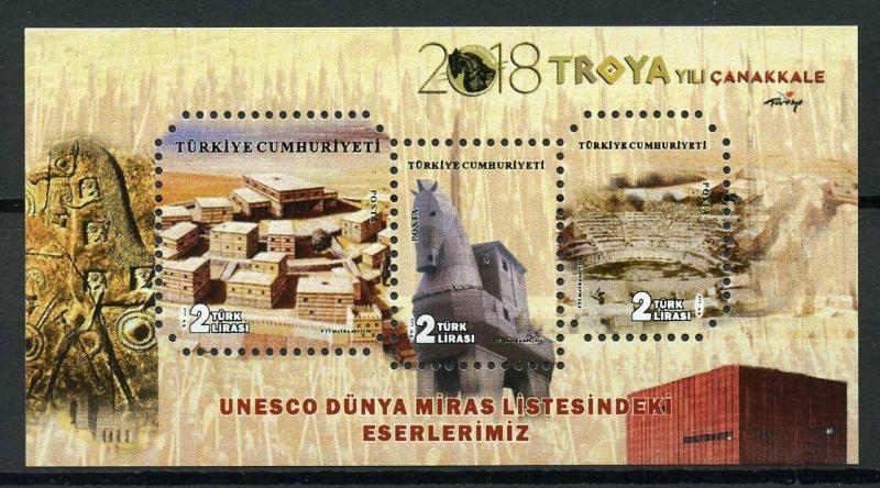 Turkey 2018 MNH Troya UNESCO World Heritage 3v M/S Architecture Tourism Stamps