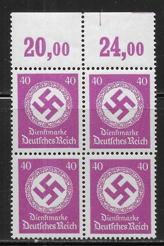 Germany o102 40pf 1942 Official block of 4 MNH