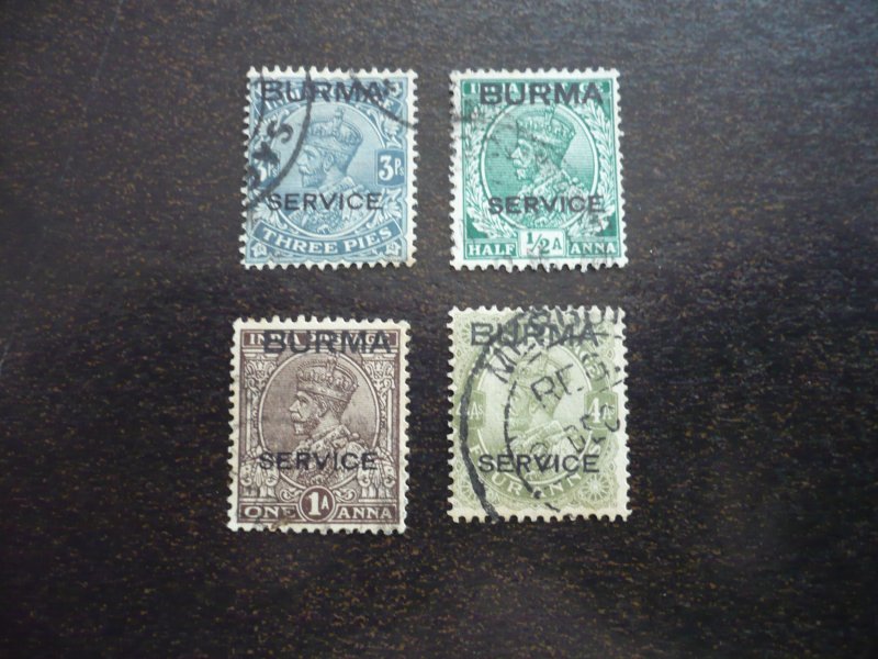 Stamps - Burma - Scott# O1-O2,O4,O7 - Used Part Set of 4 Stamps