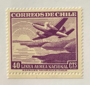 Chile 1951-55  Scott C156 MH  - 40c,  Plane over Coast, Sunrise