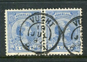 NETHERLANDS; 1890s classic Wilhelmina issue fine used 5c. Postmark Pair