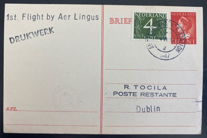 1947 Amsterdam Netherlands first Flight PC Cover to Dublin Ireland Aer Lingus