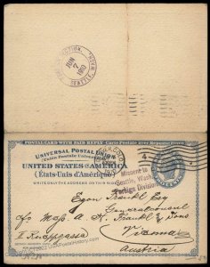 USA 1910 Colorado Wien Vienna Postal Reply Card Pair Missent Seattle Cover 93565