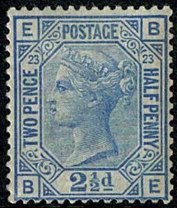 GB 2½d Blue. Plate 23. Lightly mounted mint. SG 157