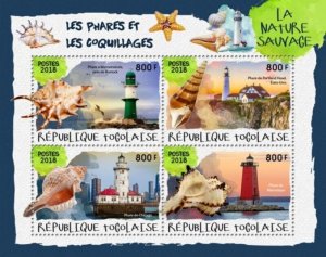 Togo - 2018 Lighthouses & Shells - 4 Stamp Sheet - TG18405a
