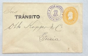 O) 1913 COSTA RICA,  VILLA QUESADA,  TRANSITO HANDSTAMP, COLON 5 centavos orange