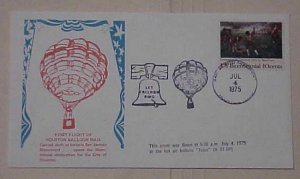 US BALLOON  FIRST FLIGHT OF HOUSTON BALLOON MAIL 1975 JULY 4   CACHETED