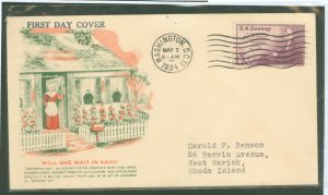 US 737 (1934) 3c Mother's Day (Whistler's Mother) single on an addressed (typed) First Day cover with a American Wa...