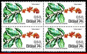 1366 BRAZIL 1974 BRANCH OF COFFEE, CAMPINAS CITY, PLANTS, RHM C-863 BLOCK MNH