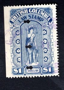 British Columbia  Revenue  Law Stamp  Van Dam  # BLC15  used  Lot 200542 -01