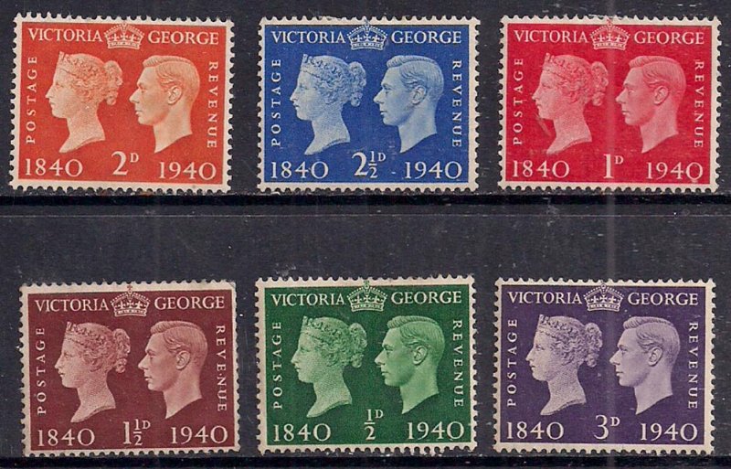 GB 1940 KGV1 Centenary set x 6 MM stamps SG 479 - 484 ( F130 )