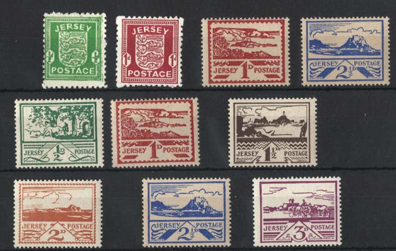 Jersey 1941 Arms & Views sets g-f unmounted mint + 1d, 2½d on newsprint cat ...