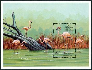 Antigua 1081-1082, MNH. Michel Bl.133-134. Roseate flamingo, Brown Pelican. 1988