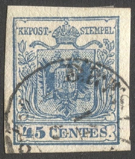 Lombardy-Venetia 1850  Sc 6d 45c Type III Used VF, BRESCIA cancel, CV $75