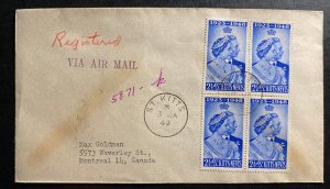 1949 St Kitts & Nevis Airmail cover To Canada King George VI Silver Weeding