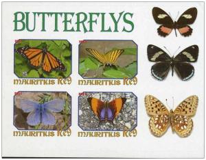MAURITIUS SHEET IMPERF CINDERELLA BUTTERFLIES INSECTS