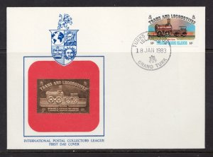 1983 / Turks and Caicos - 18kt Gold Embossed - Locomotive Train - stamped FDC