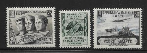 Italy 613-615 1952 Armed Forces Day set MNH Light Gum Toning