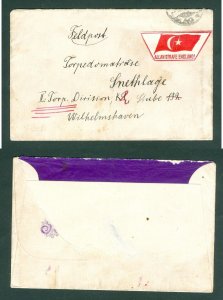 Turkey, Germany WWI. Feldpost II Torp. Division K2. Label Allah Strafe England