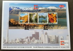 *FREE SHIP New Zealand Toronto CAPEX 1996 Caves Tree Lake Island Mountain (FDC)