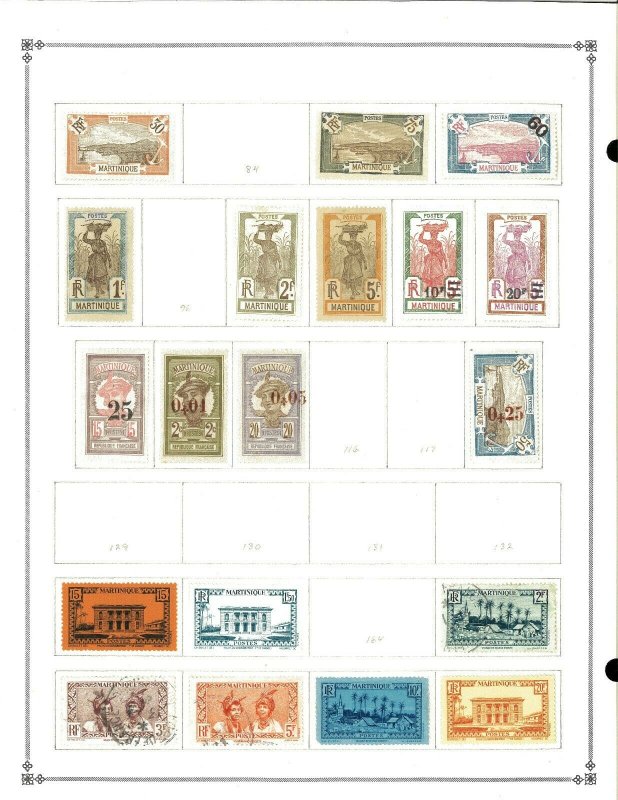 Malrtinique 1888-1933 M (mostly) & U Hinged on Blank Scott International Pages