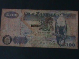 ZAMBIA-1992-BANK OF ZAMBIA-$100 KWACHA-CIR-VF-32 YEARS OLD-WATER MARK