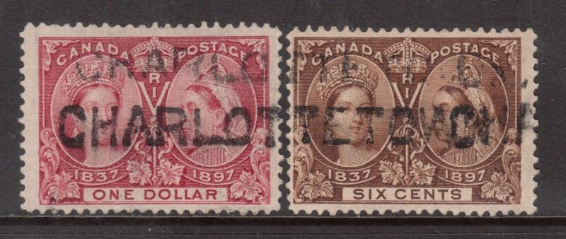 Canada #61 #55 Used With Complete Charlottetown Straight Line Cancel