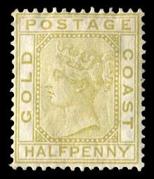 Gold Coast #10 (SG 9) Cat£225, 1883 1/2p bister, unused without gum