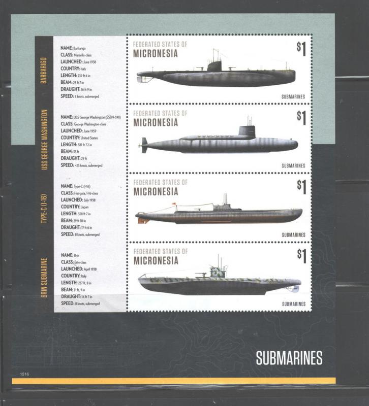 MICRONESIA - SUBMARINES 2015 SHEETLET MNH