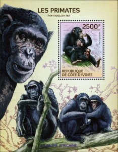 Primates Stamp Pan Troglodytes Wild Animal African Fauna S/S MNH #1618 / Bl.210