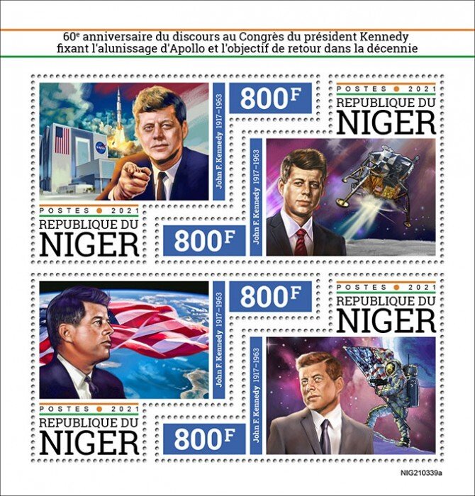 NIGER - 2021 - Kennedy and Apollo - Perf 4v Sheet - Mint Never Hinged