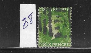 ST VINCENT SCOTT #38 1883-84 6P (YELLOW GREEN) WMK 2- USED