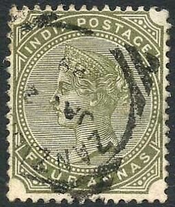 Zanzibar SGZ69 4a Olive-green Z5 Squared Circle dated 2nd Jan 1889 (thin)