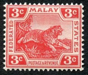 Malay SG34b 3c Scarlet wmk Mult crown sideways U/M Cat 38 pounds