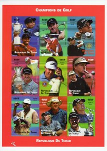 CHAD 2002 Golf Champions-Lions and Rotary Sheetlet (9) IMPERFORATED MNH