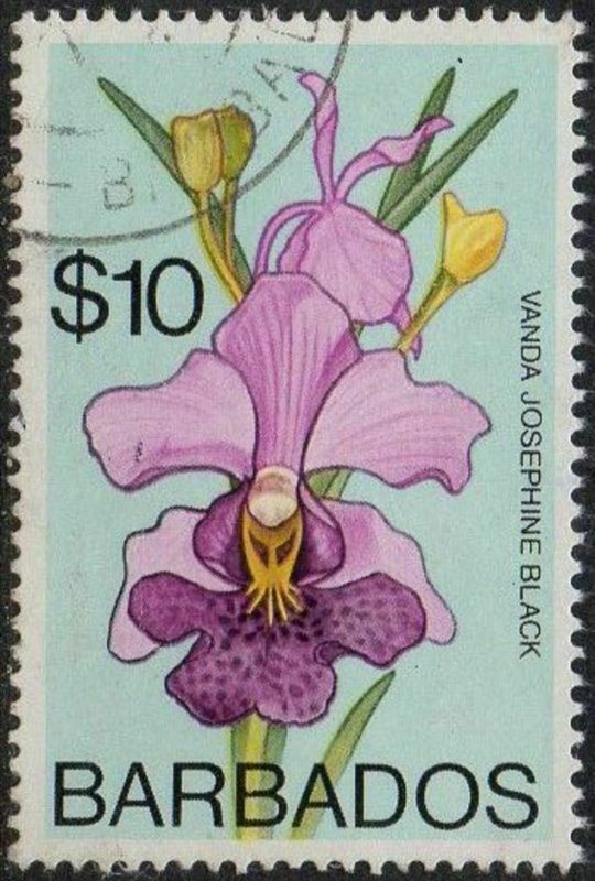 Barbados 1975 $10 Vanda Josephine Black (Orchid) used